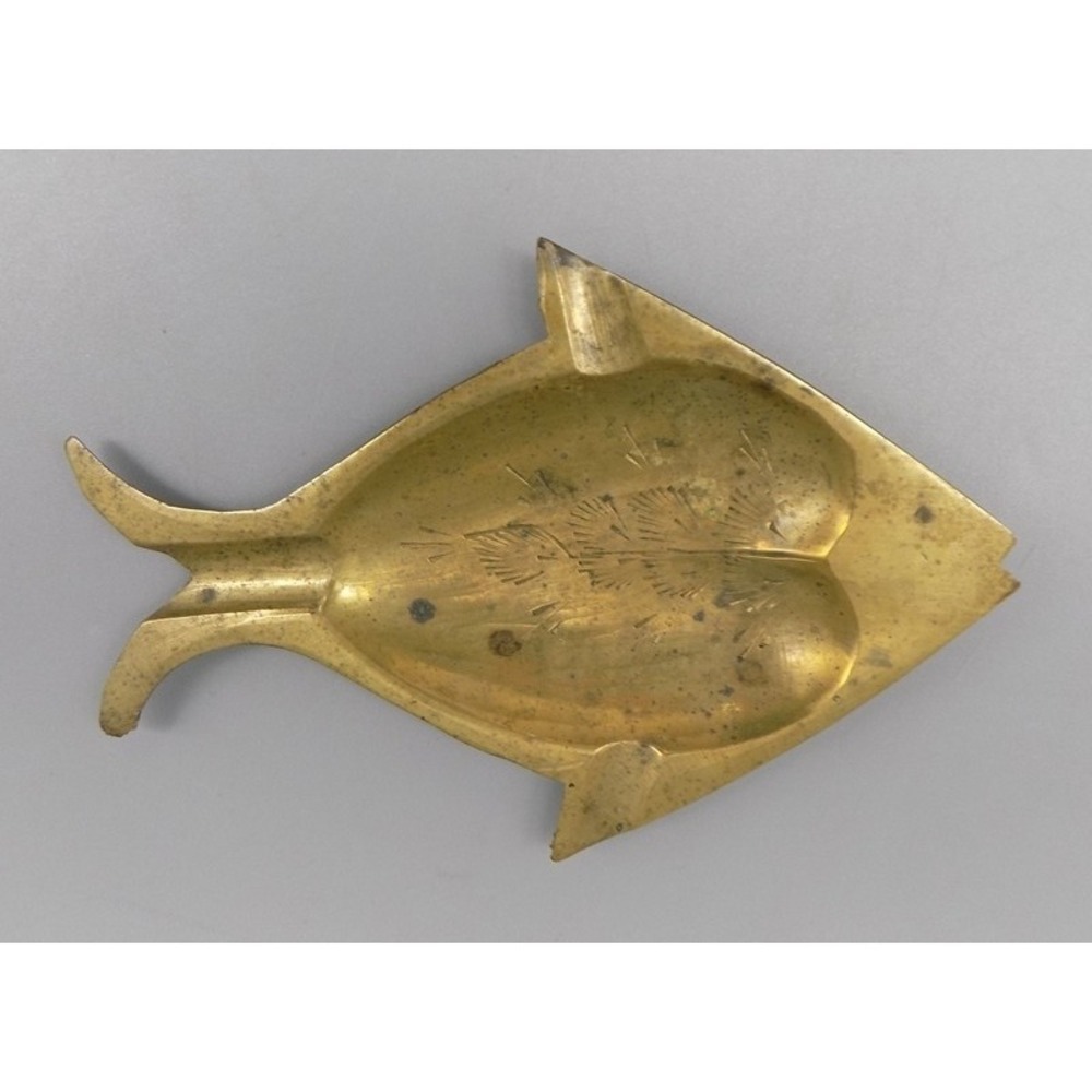 Brass Fish Ashtray Trinket Dish Engraved Vintage
